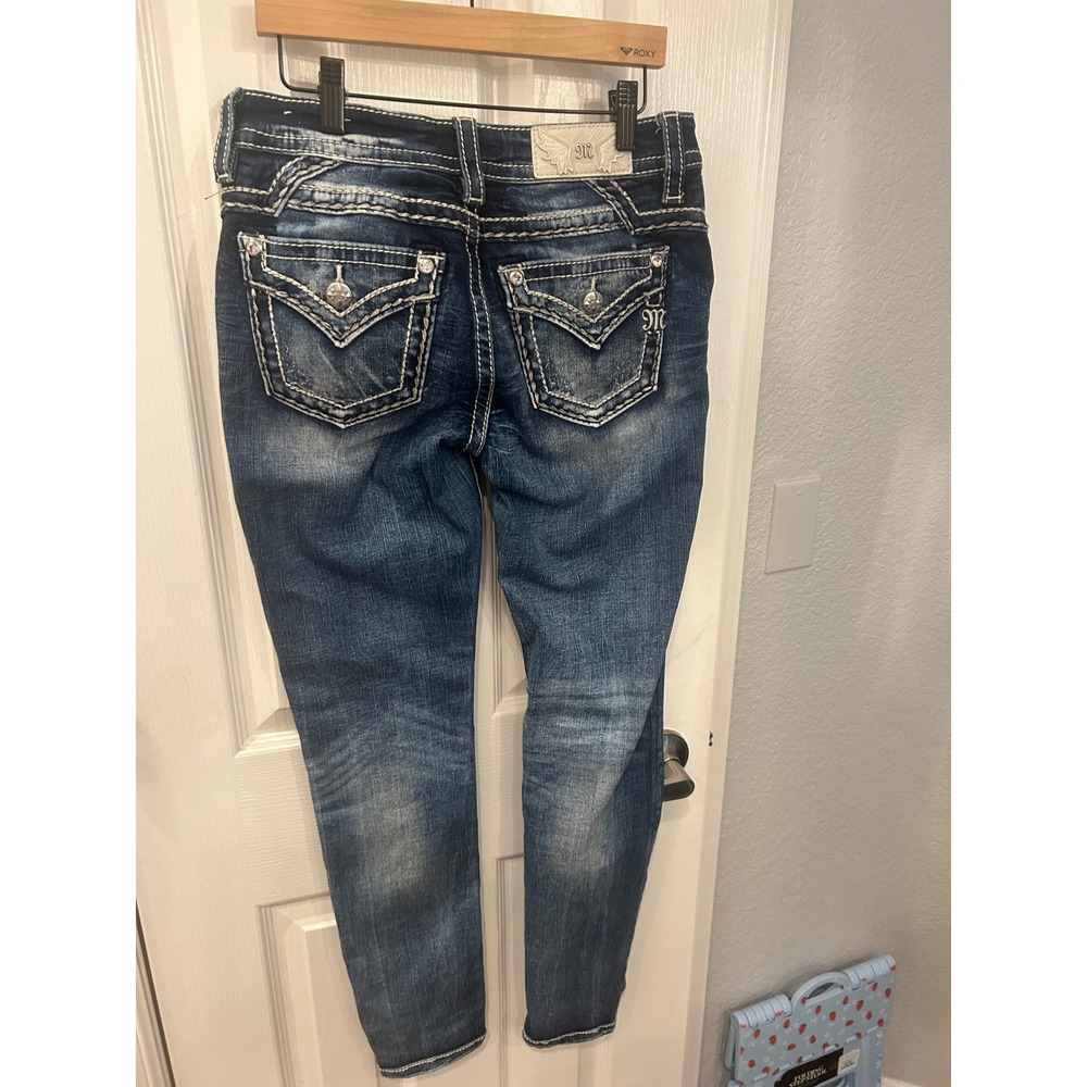 Miss Me Hailey Skinny Jeans Dark Wash‎ Embellished Flap Pocket Y2K Denim